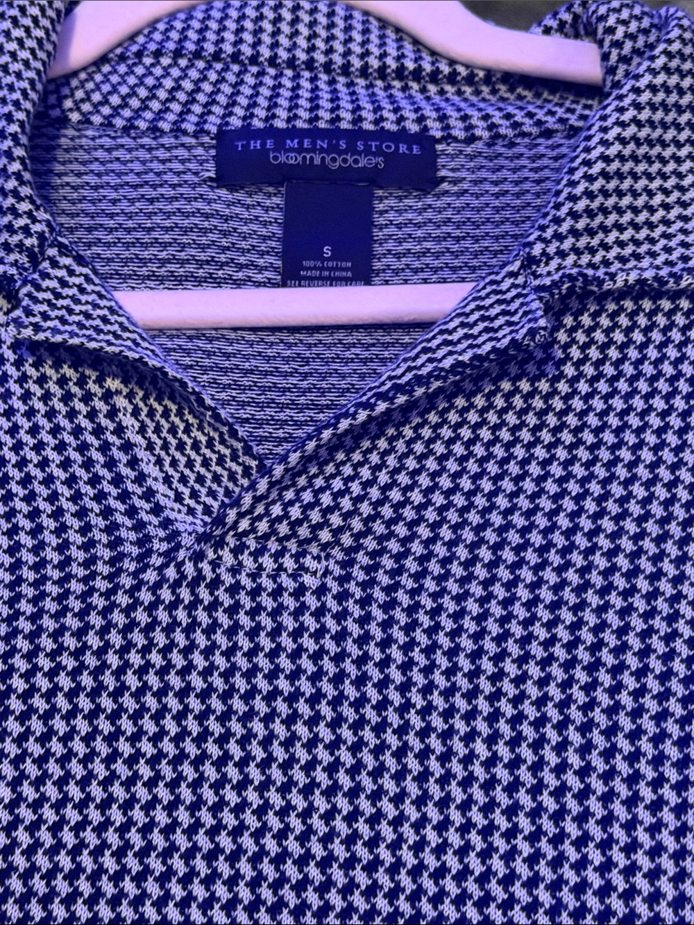 The Men's Store Navy & White Houndstooth Polo